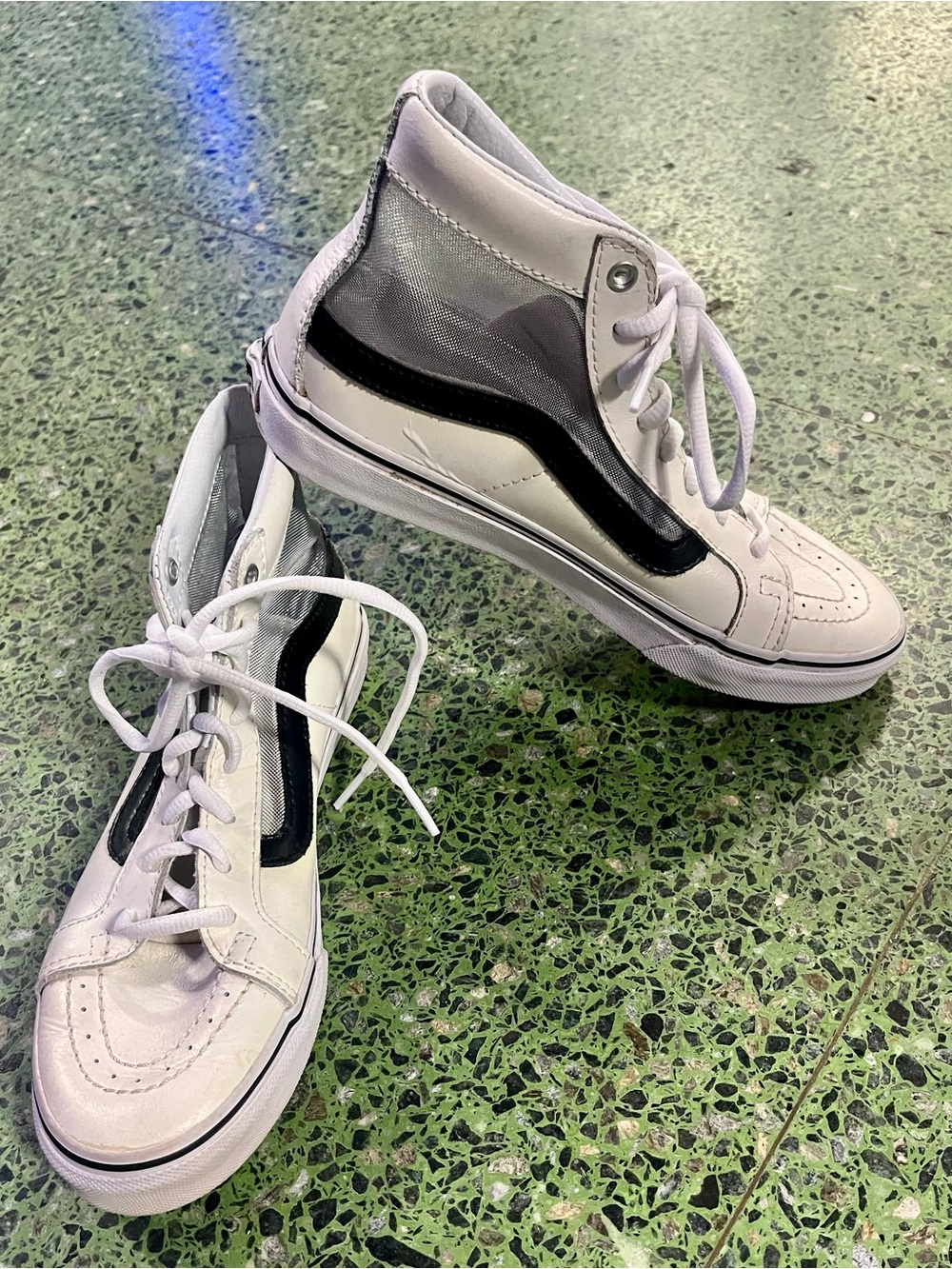 Vans Sk8 White and Black High-Top Mesh Cutout Lace Up Sneakers Size 8